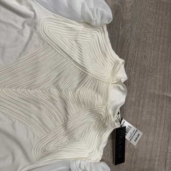 Gracia Ivory Textured Blouse with Sheer Accents - Picture 2 of 5